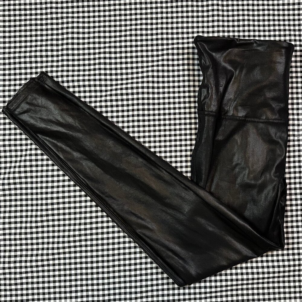 SPANX Faux Leather Shapewear Slimming Leggings in All Black Size X-Large